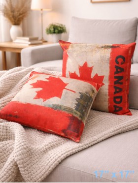 Retro Vintage Double-sided Canadian Flag Maple Leaf Print Cushion Cover & Filler